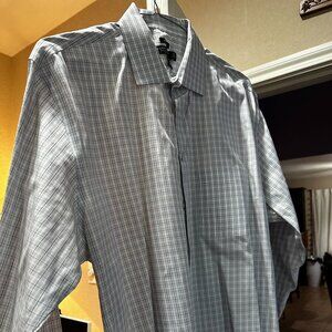 Pronto Uomo Non-Iron Gray Plaid Dress Shirt Men's 17.5 34/35 Cotton Button Down